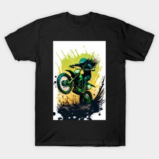 Dirt Bike With Green Paint Splash Design T-Shirt